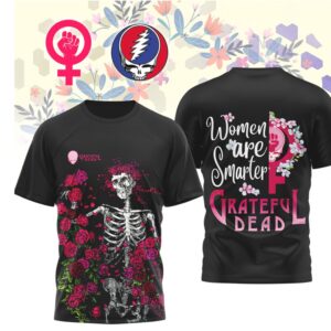 Grateful Dead Women Are Smarter Skeleton and Roses Black Graphic Shirt Grateful Dead Women Are Smarter Skeleton and Roses Black Graphic Shirt
