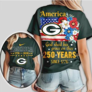 Green Bay Packers America 250 Years 1776 2026 Patriotic Floral Football Fan Shirt