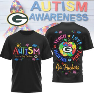 Green Bay Packers Autism Awareness Teach Love Hope Puzzle NFL Fan T Shirt