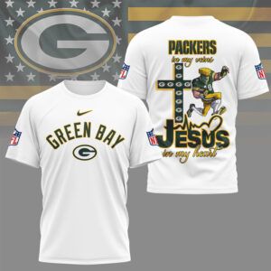 Green Bay Packers Jesus In My Heart Christian Faith Football Fan T Shirt