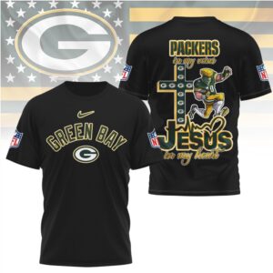 Green Bay Packers Jesus In My Heart Christian Faith Football Fan T Shirt