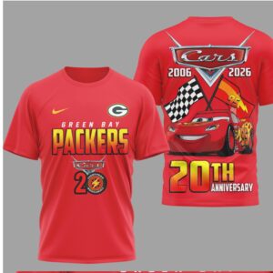 Green Bay Packers Lightning McQueen Disney Cars 20th Anniversary Red Performance T Shirt Green Bay Packers Lightning McQueen Disney Cars 20th Anniversary Red Performance T Shirt