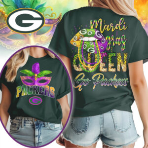 Green Bay Packers Mardi Gras Queen Festive Football Fan Graphic T Shirt