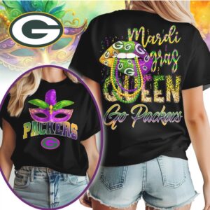 Green Bay Packers Mardi Gras Queen Festive Football Fan Graphic T Shirt