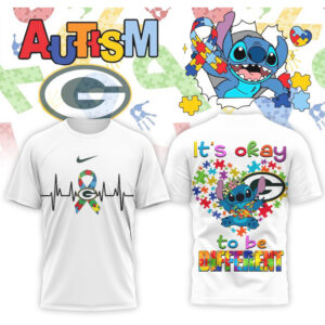 Green Bay Packers Stitch Autism Awareness Puzzle Ribbon Heartbeat Sports Fan Shirt Green Bay Packers Stitch Autism Awareness Puzzle Ribbon Heartbeat Sports Fan Shirt