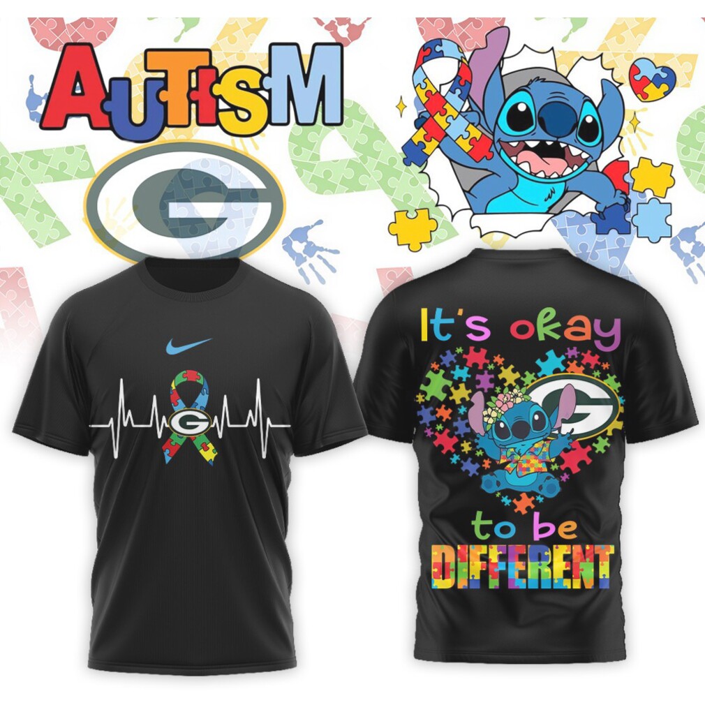 Green Bay Packers Stitch Autism Awareness Puzzle Ribbon Heartbeat Sports Fan Shirt Green Bay Packers Stitch Autism Awareness Puzzle Ribbon Heartbeat Sports Fan Shirt