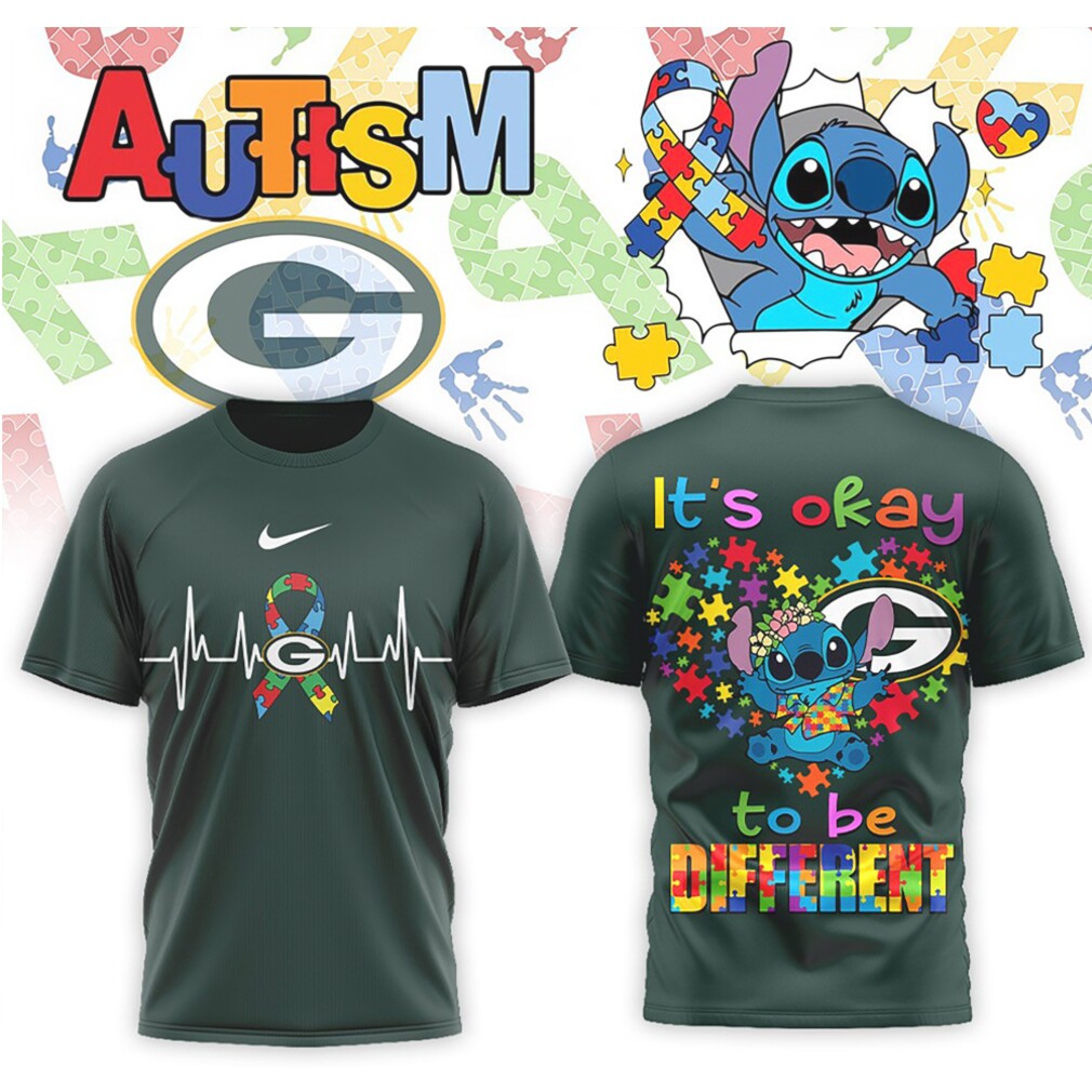 Green Bay Packers Stitch Autism Awareness Puzzle Ribbon Heartbeat Sports Fan Shirt Green Bay Packers Stitch Autism Awareness Puzzle Ribbon Heartbeat Sports Fan Shirt