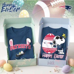 Happy Easter New England Patriots Snoopy Woodstock Bunny Ears Gift Box Graphic T Shirt