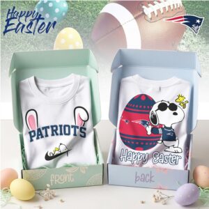 Happy Easter New England Patriots Snoopy Woodstock Bunny Ears Gift Box Graphic T Shirt