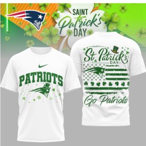 Happy St. Patrick's Day New England Patriots Lucky Shamrock American Flag Football Fan Shirt