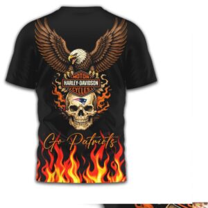 Harley Davidson Style New England Patriots Skull Eagle Biker Graphic Football Fan Shirt