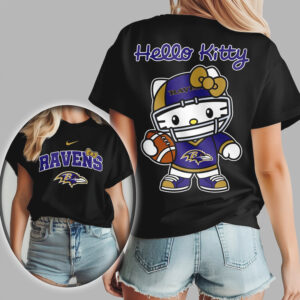 Hello Kitty Baltimore Ravens Football Fan NFL Football T Shirt