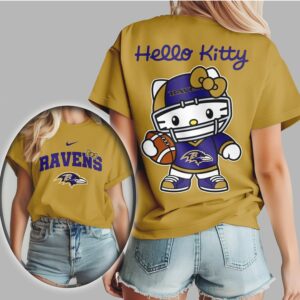 Hello Kitty Baltimore Ravens Football Fan NFL Football T Shirt