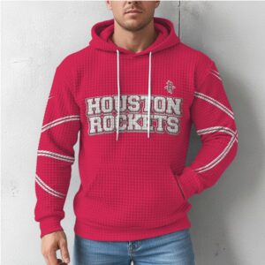 Houston Rockets Red Textured Waffle Hoodie Retro NBA Team Graphic Streetwear Hoodie