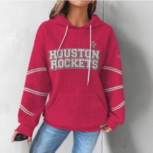 Houston Rockets Red Textured Waffle Hoodie Retro NBA Team Graphic Streetwear Hoodie