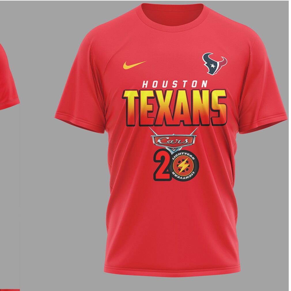 Houston Texans Disney Cars Lightning McQueen 20th Anniversary Red Graphic Fan T Shirt Houston Texans Disney Cars Lightning McQueen 20th Anniversary Red Graphic Fan T Shirt