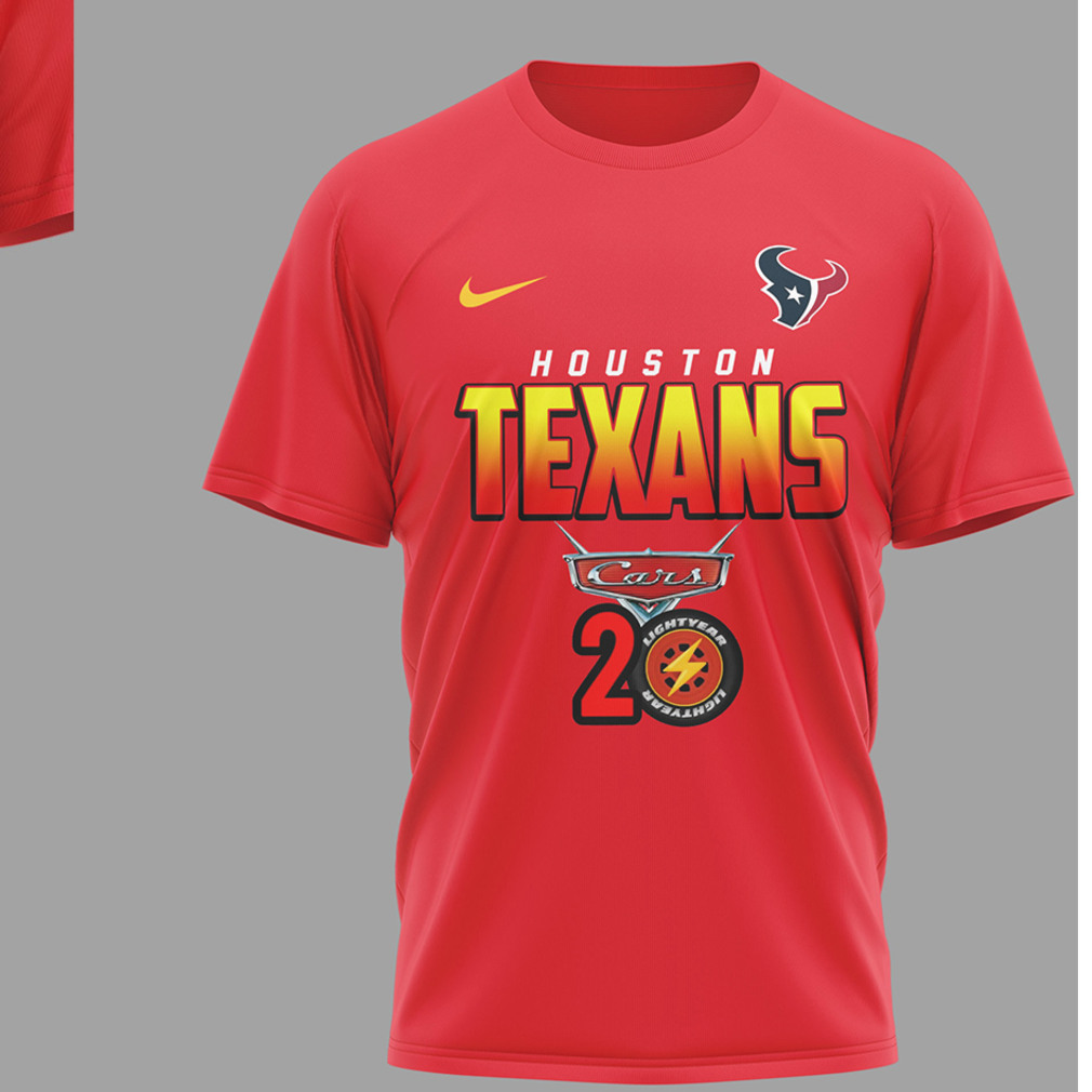 Houston Texans Disney Cars Lightning McQueen 20th Anniversary Red Graphic Racing T Shirt Houston Texans Disney Cars Lightning McQueen 20th Anniversary Red Graphic Racing T Shirt
