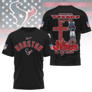 Houston Texans Jesus In My Heart Christian Faith Football Fan Graphic T Shirt