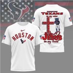 Houston Texans Jesus In My Heart Christian Faith Football Fan Graphic T Shirt