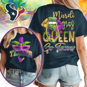 Houston Texans Mardi Gras Queen Festive Football Fan Celebration Graphic T Shirt