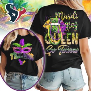 Houston Texans Mardi Gras Queen Festive Football Fan Celebration Graphic T Shirt