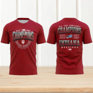 Indiana Hoosiers 2025 Big Ten Conference Champions Red Double Sided Football Fan Shirt Indiana Hoosiers 2025 Big Ten Conference Champions Red Double Sided Football Fan Shirt