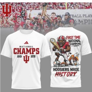Indiana Hoosiers 2025 National Champions First Time History Mascot Graphic Sport Shirt Indiana Hoosiers 2025 National Champions First Time History Mascot Graphic Sport Shirt