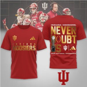 Indiana Hoosiers 2026 National Champions Never Doubt Us Gold Foil Graphic Football T Shirt Indiana Hoosiers 2026 National Champions Never Doubt Us Gold Foil Graphic Football T Shirt
