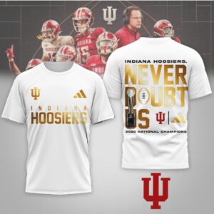 Indiana Hoosiers 2026 National Champions Never Doubt Us Gold Foil Graphic Football T Shirt