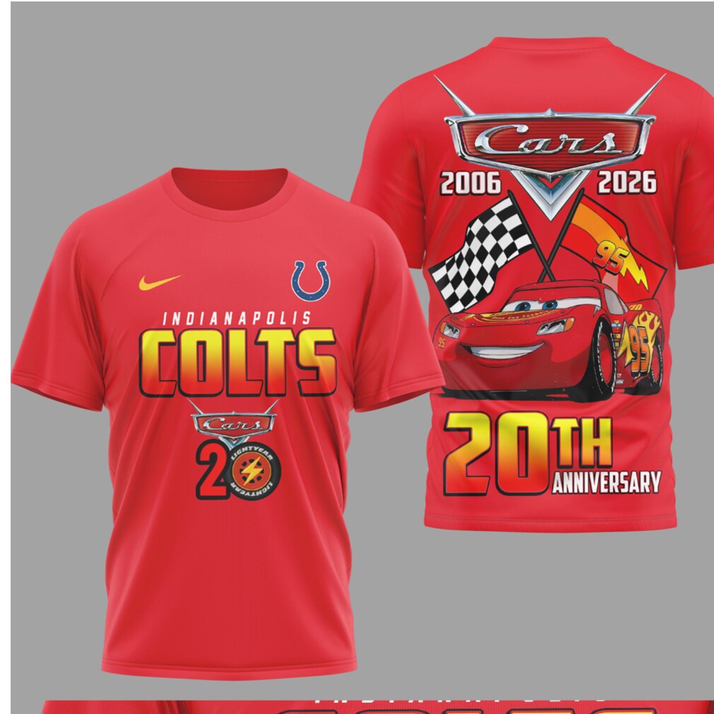 Indianapolis Colts Disney Cars 20th Anniversary Red Game Day Racing Graphic Apparel T Shirt Indianapolis Colts Disney Cars 20th Anniversary Red Game Day Racing Graphic Apparel T Shirt