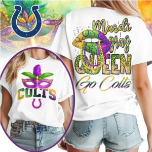 Indianapolis Colts Mardi Gras Queen Festive Football Fan Gameday Graphic T Shirt Indianapolis Colts Mardi Gras Queen Festive Football Fan Gameday Graphic T Shirt
