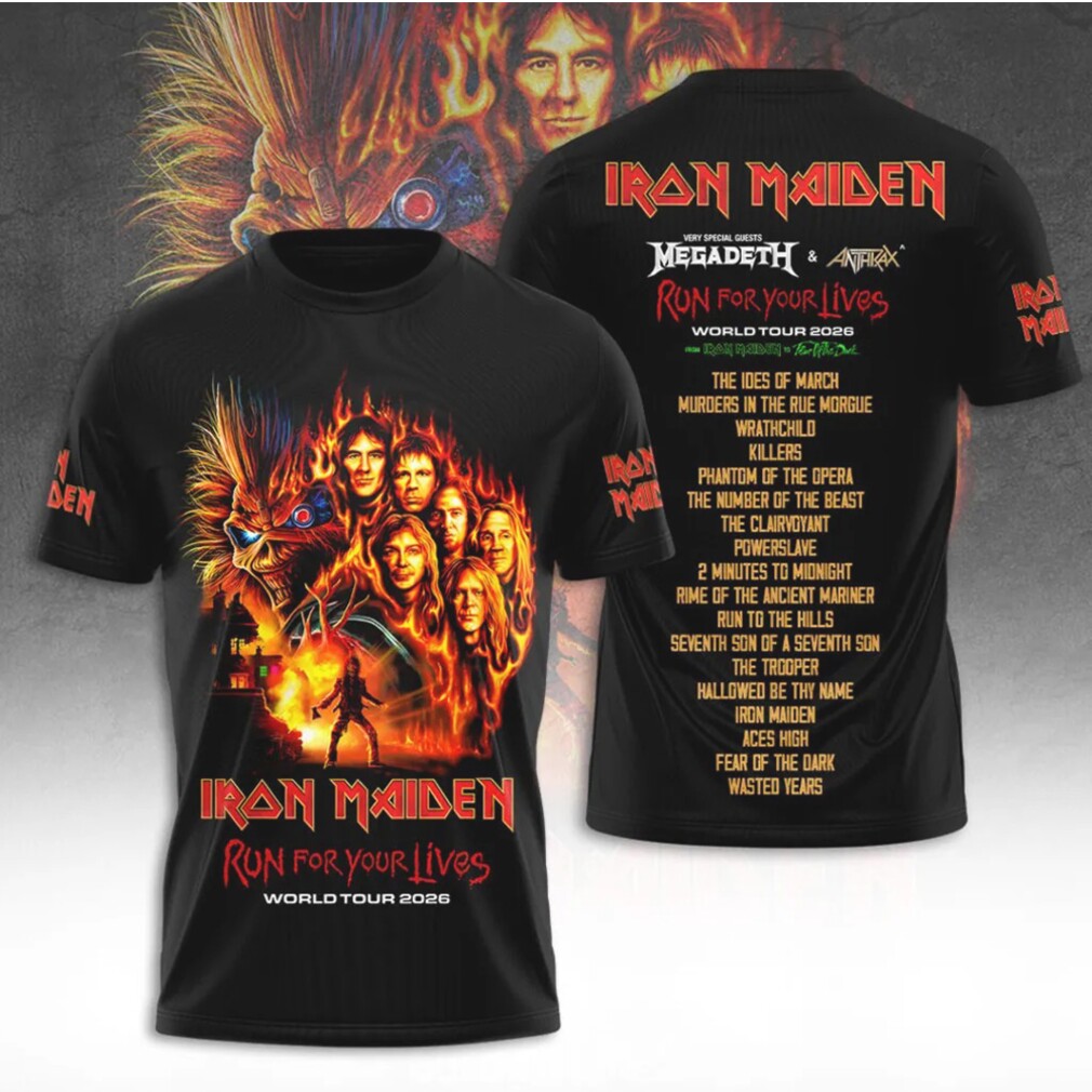 Iron Maiden x Megadeth x Anthrax Run For Your Lives 2026 World Tour Shirt Iron Maiden x Megadeth x Anthrax Run For Your Lives 2026 World Tour Shirt