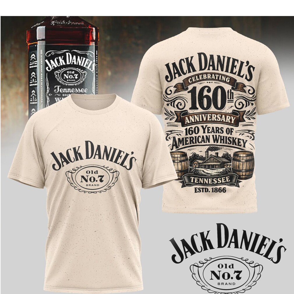 Jack Daniel's 160th Anniversary American Whiskey Vintage Cream Graphic T Shirt Jack Daniel's 160th Anniversary American Whiskey Vintage Cream Graphic T Shirt