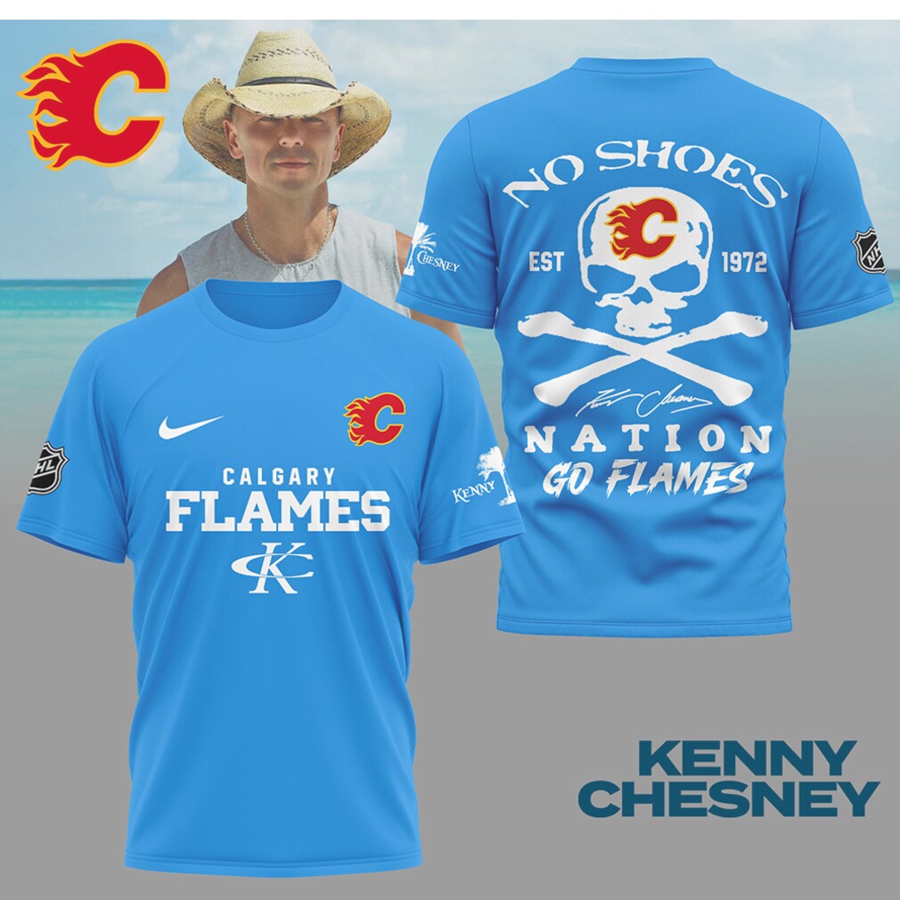 Kenny Chesney No Shoes Nation Calgary Flames NHL Skull Crossbones Shirt Kenny Chesney No Shoes Nation Calgary Flames NHL Skull Crossbones Shirt