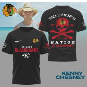 Kenny Chesney No Shoes Nation Chicago Blackhawks NHL Skull Crossbones Hockey Shirt Kenny Chesney No Shoes Nation Chicago Blackhawks NHL Skull Crossbones Hockey Shirt