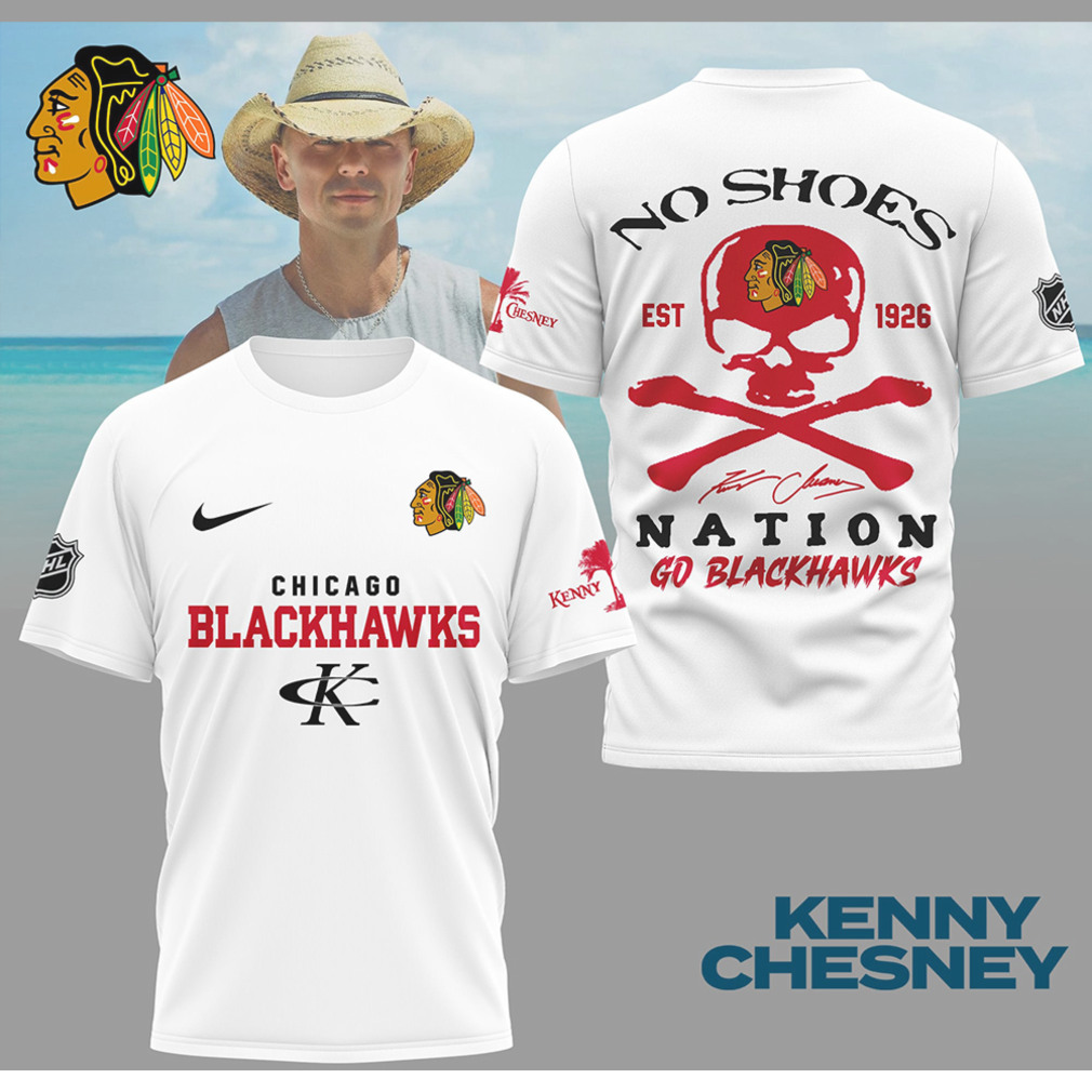Kenny Chesney No Shoes Nation Chicago Blackhawks NHL Skull Crossbones Hockey Shirt Kenny Chesney No Shoes Nation Chicago Blackhawks NHL Skull Crossbones Hockey Shirt