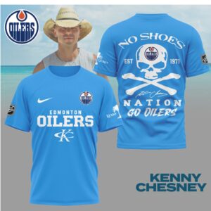 Kenny Chesney No Shoes Nation Edmonton Oilers NHL Skull Crossbones Hockey Shirt