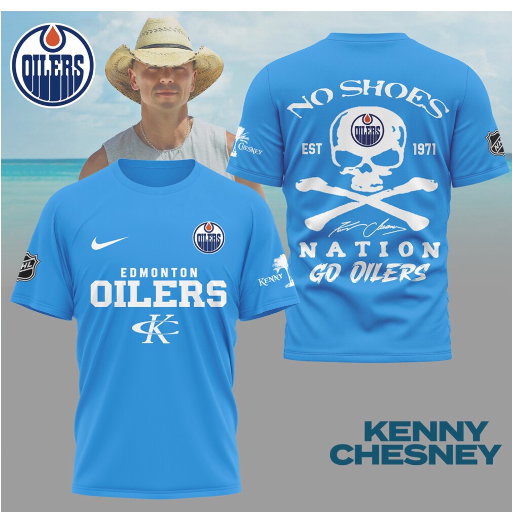 Kenny Chesney No Shoes Nation Edmonton Oilers NHL Skull Crossbones Hockey Shirt Kenny Chesney No Shoes Nation Edmonton Oilers NHL Skull Crossbones Hockey Shirt