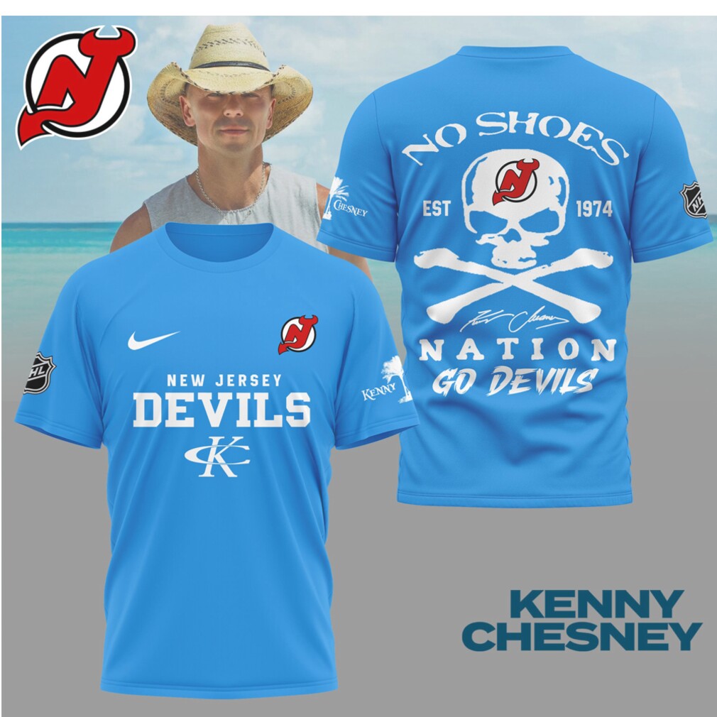 Kenny Chesney No Shoes Nation New Devils NHL Skull Crossbones Shirt Kenny Chesney No Shoes Nation New Devils NHL Skull Crossbones Shirt