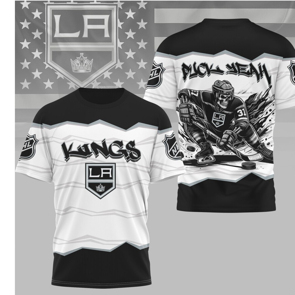 LA Kings Puck Yeah Skeleton Black White Hockey Fan Apparel Shirt LA Kings Puck Yeah Skeleton Black White Hockey Fan Apparel Shirt