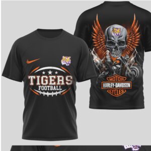 LSU Tigers Football Graphic Tee Harley Style Skeleton Biker Design Alumni T Shirt LSU Tigers Football Graphic Tee Harley Style Skeleton Biker Design Alumni T Shirt