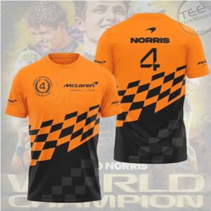 Lando Norris McLaren F1 Driver World Champion 4 Neon Orange Racing Graphic T Shirt