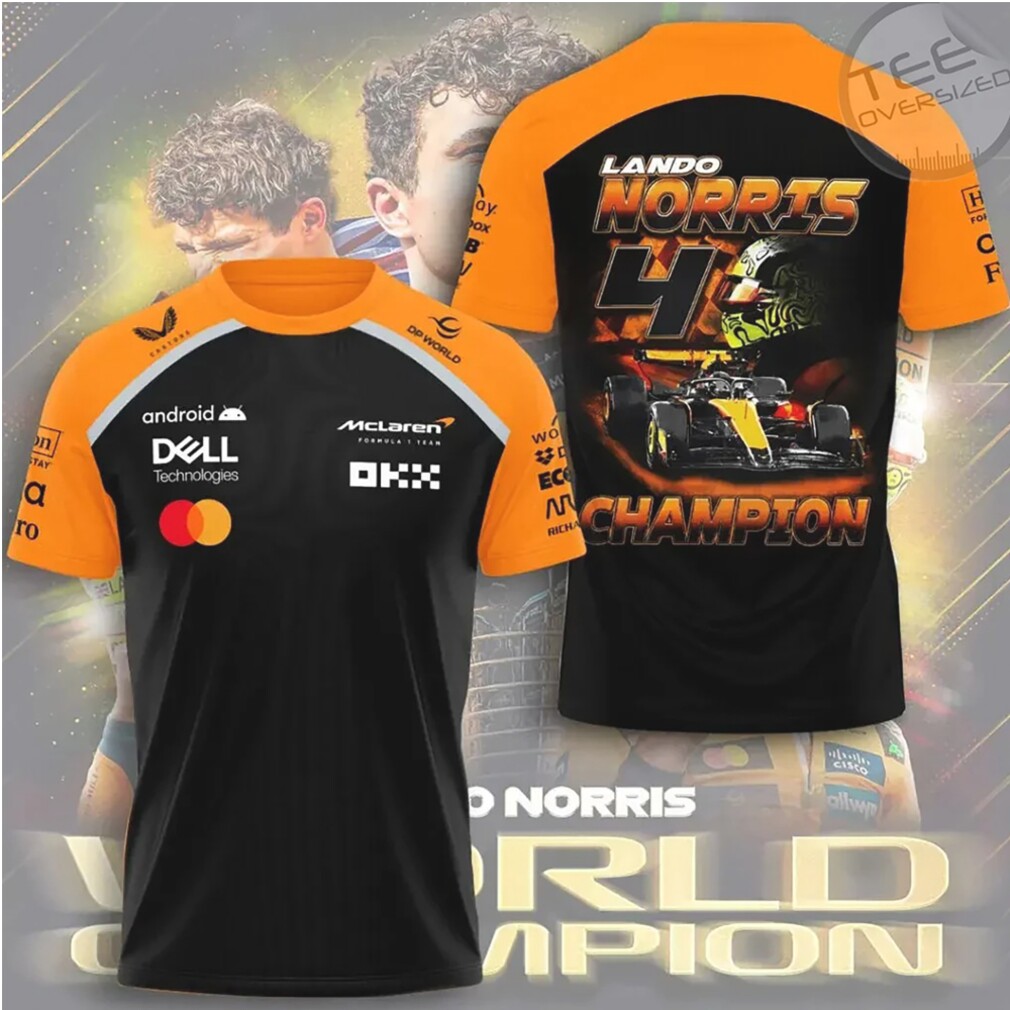 Lando Norris McLaren Formula 1 World Champion 2025 Trophy Graphic Racing T Shirt Lando Norris McLaren Formula 1 World Champion 2025 Trophy Graphic Racing T Shirt