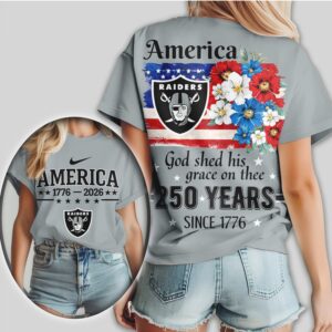 Las Vegas Raiders America 250 Years 1776 2026 Patriotic Floral Football Fan Shirt