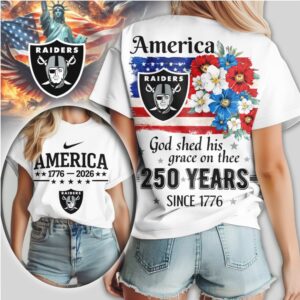 Las Vegas Raiders America 250 Years 1776 2026 Patriotic Floral Football Fan Shirt