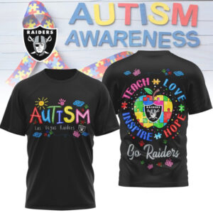 Las Vegas Raiders Autism Awareness Teach Love Hope Puzzle NFL Fan T Shirt