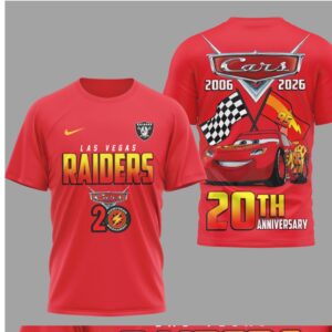 Las Vegas Raiders Disney Cars 20th Anniversary Red Racing Graphic Lightning McQueen T Shirt