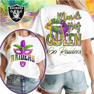 Las Vegas Raiders Mardi Gras Queen Game Day Celebration Graphic T Shirt Las Vegas Raiders Mardi Gras Queen Game Day Celebration Graphic T Shirt