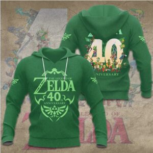 Legend of Zelda 40th Anniversary Gold Emblem Green Gaming Hoodie Legend of Zelda 40th Anniversary Gold Emblem Green Gaming Hoodie