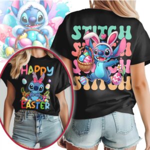 Lilo And Stitch Disney Happy Easter Bunny Ears Graphic T Shirt For Women